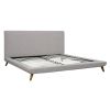 King size Beige Upholstered Platform Bed with Mid-Century Style Legs