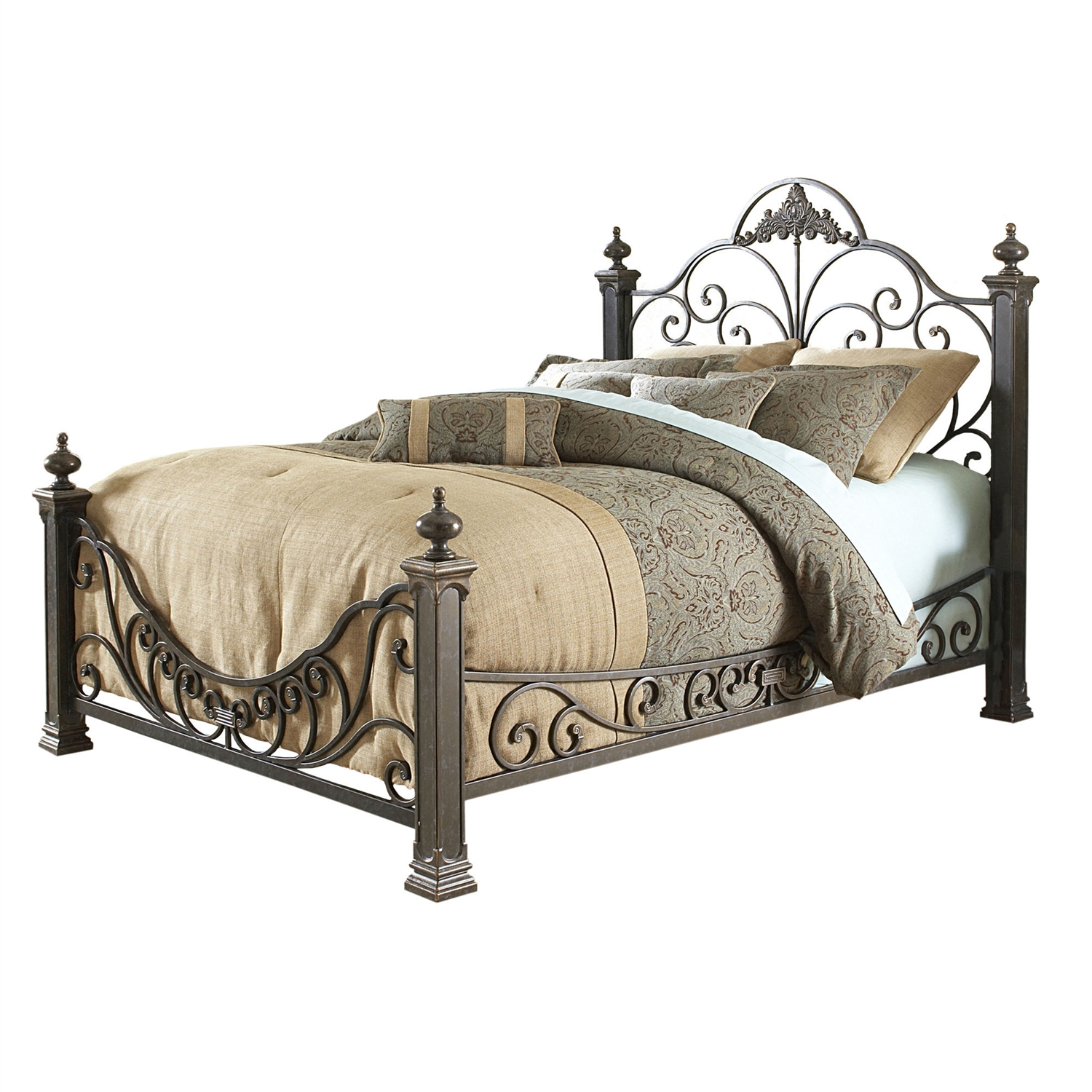 Queen size Baroque Style Metal Bed with Headboard and Footboard