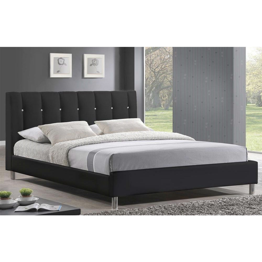Queen size Black Faux Leather Upholstered Platform Bed