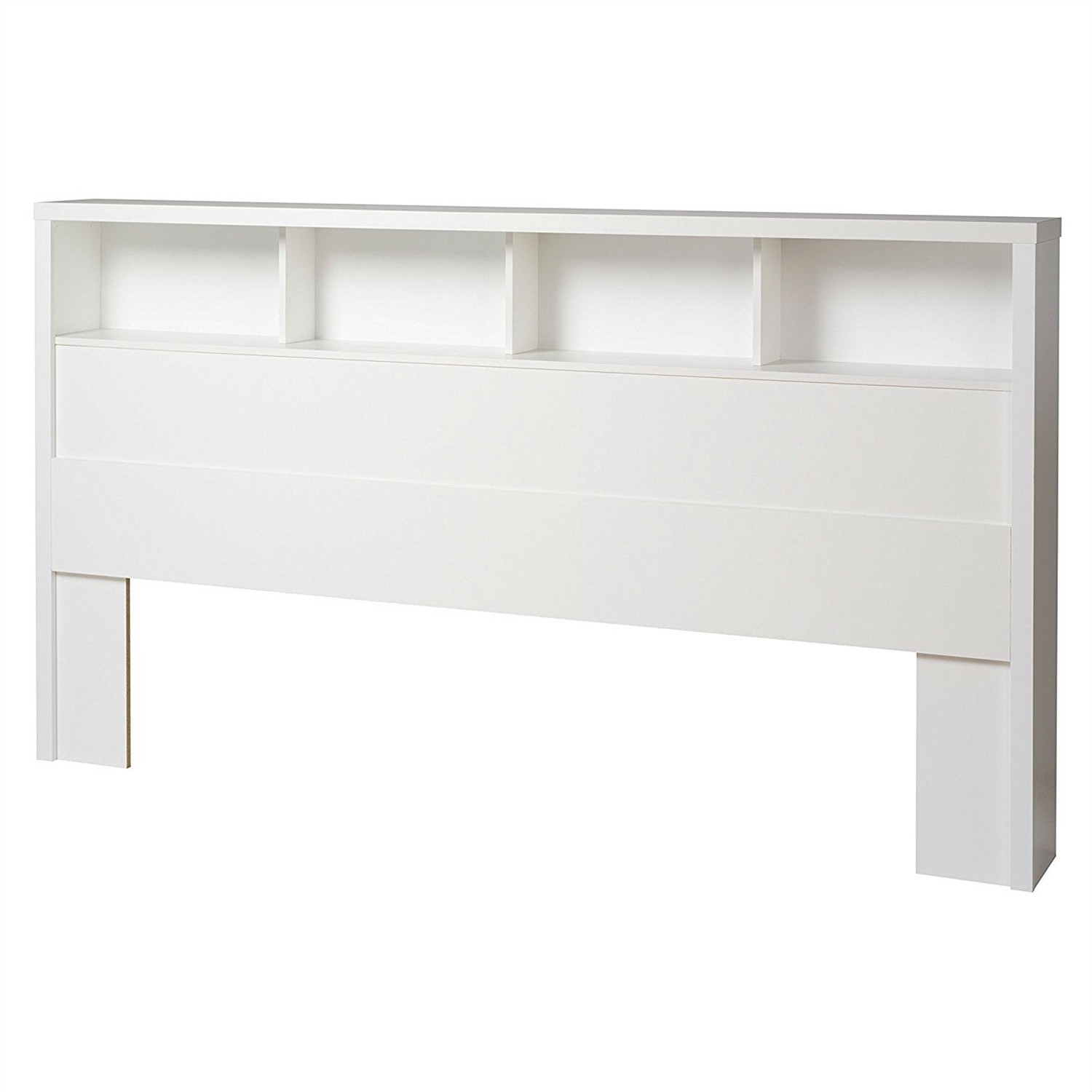 King size Bookcase Headboard with Storage Shelves in White