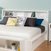 King size Bookcase Headboard with Storage Shelves in White