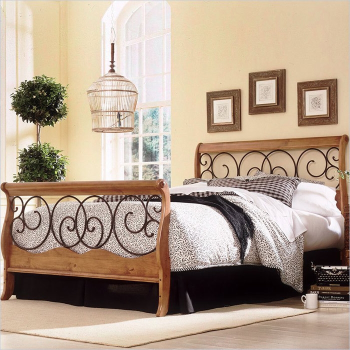 Queen Size Metal And Wood Sleigh Bed In, Queen Size Metal And Wood Bed Frame