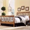 Queen size Metal and Wood Sleigh Bed in Autumn Brown Honey Oak Finish