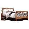 Queen size Metal and Wood Sleigh Bed in Autumn Brown Honey Oak Finish