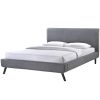 Full size Mid Century Platform Bed with Gray Upholstered Headboard