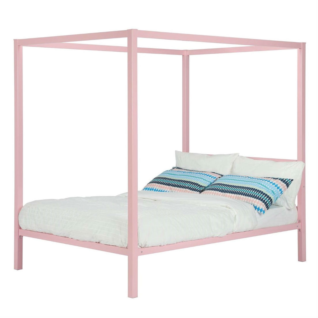 Full size Modern Pink Metal Canopy Bed
