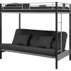 Twin over Futon Bunk Bed in Silver / Black Metal Finish