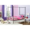 Twin size Metal Canopy Bed in Pewter Grey Finish