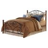 Queen size Black Metal Bed with Wood Post Headboard and Footboard