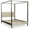 King size Upholstered Canopy Bed Frame with Wood Slats in Platinum Slate Finish