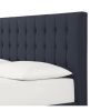 Full Blue Linen Upholstered Platform Bed with Headboard