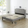 Full size Grey Upholstered Platform Bed with Classic Button Tufted Headboard
