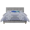 Full size Grey Linen Upholstered Platform Bed with Button-Tufted Headboard