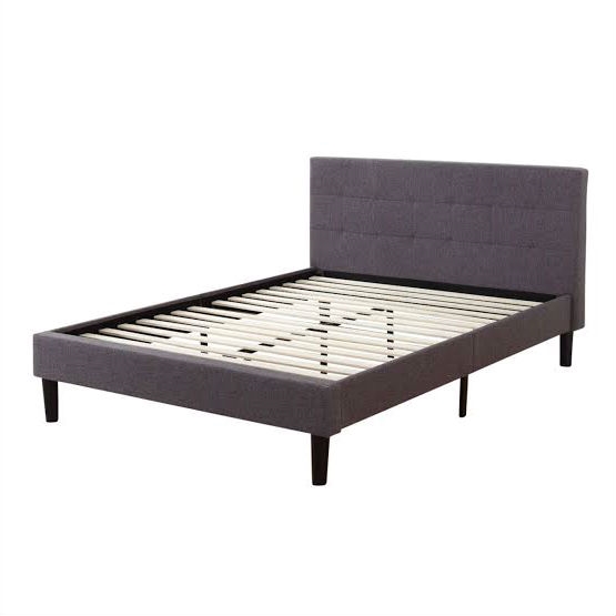 Full size Grey Linen Upholstered Platform Bed Frame with Padded Headboard