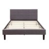 Full size Grey Linen Upholstered Platform Bed Frame with Padded Headboard