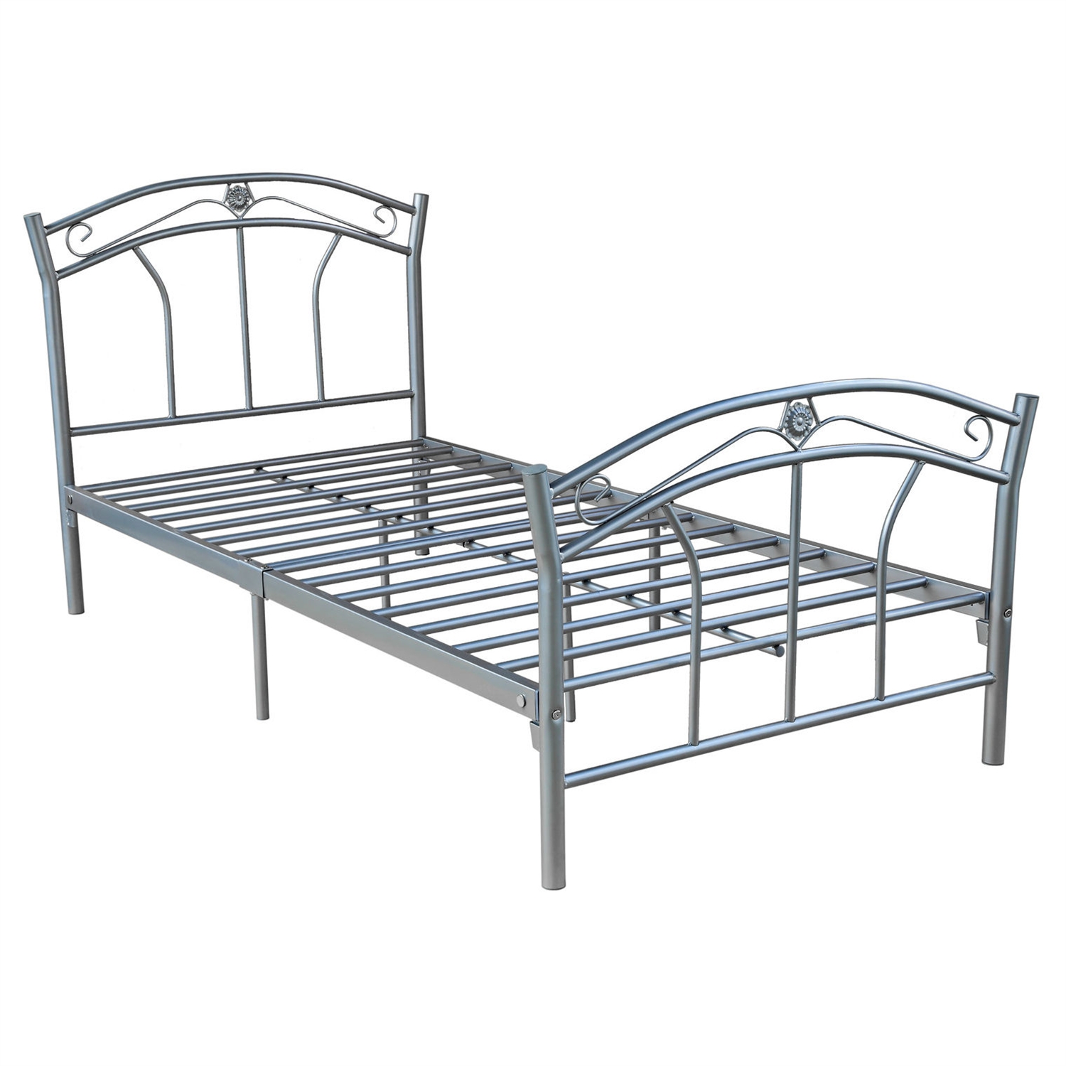 Twin size Silver Metal Platform Bed Frame with Headboard & Footboard