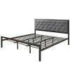 King size Modern Metal Platform Bed with Gray Button Tufted Headboard