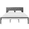 King size Modern Metal Platform Bed with Gray Button Tufted Headboard