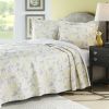 King Yellow Gray Floral 100% Cotton Reversible Quilt Coverlet Set