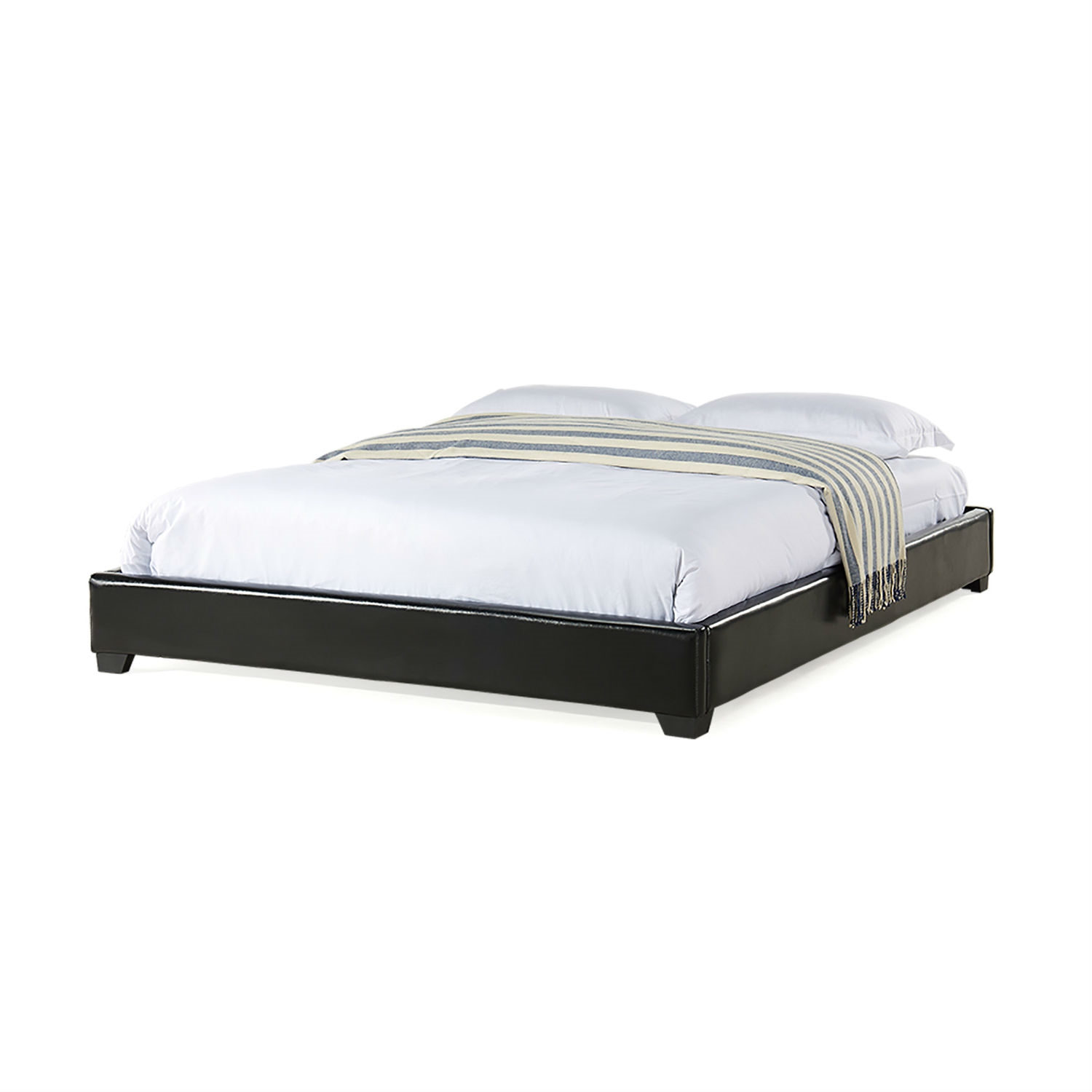 King size Modern Black Upholstered Faux Leather Platform Bed Frame