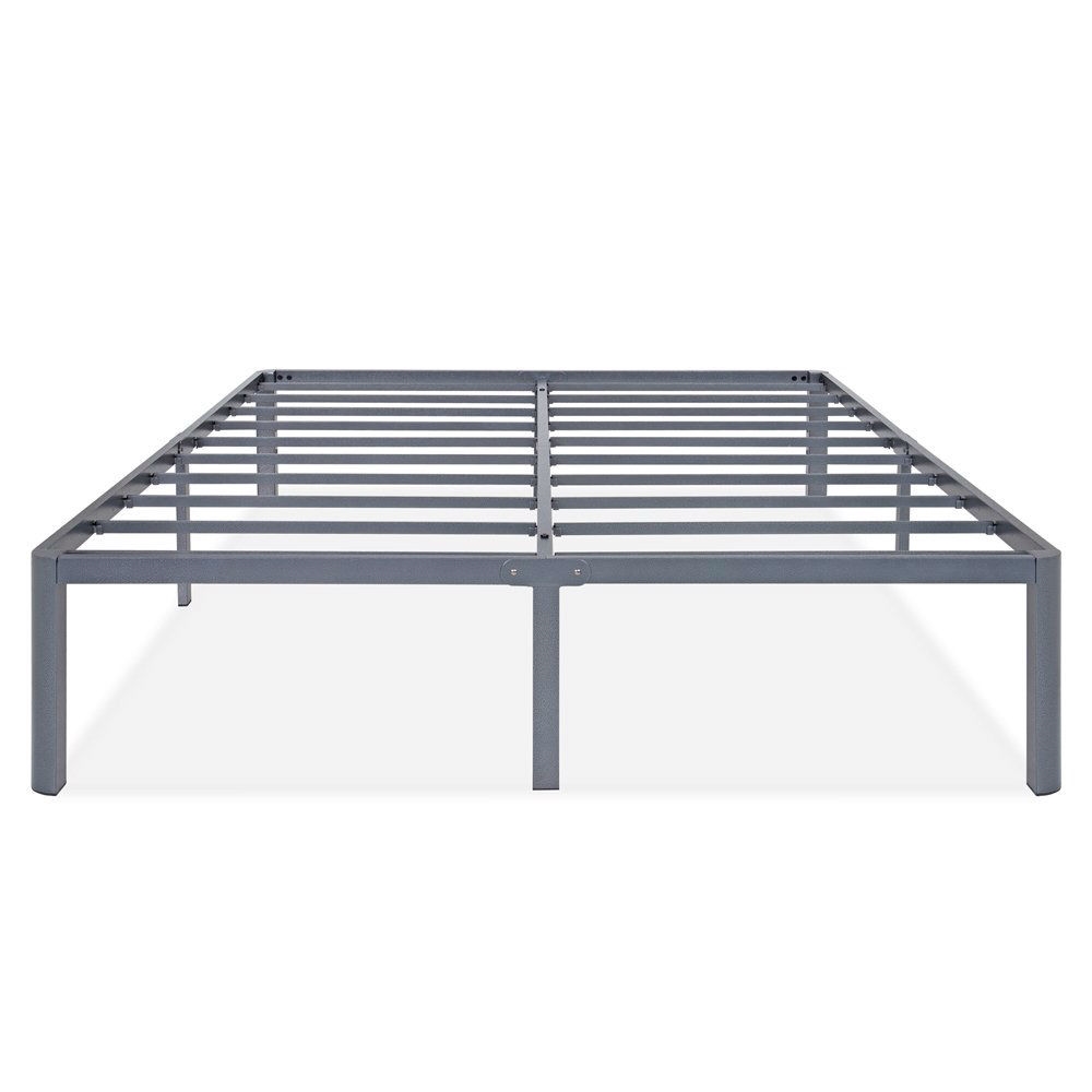 King Heavy Duty Grey Metal Platform Bed Frame with Round Edges