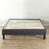 King size Grey Upholstered Platform Bed Frame with Mid-Century Style Legs