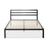 Full Metal Platform Bed with Headboard and Wood Slats