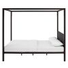 Queen size Brown Metal Canopy Bed Frame with Grey Upholstered Headboard