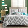 Twin size Reversible Quilt Set in Grey White Teal Blue Green Chevron Stripe