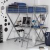 Modern Bunk Bed style Twin Loft Bed with Desk in Silver Metal Finish