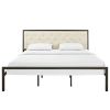 King size Modern Metal Platform Bed Frame with Beige Upholstered Headboard