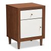 Modern Mid Century Style End Table Nightstand in White and Walnut Finish