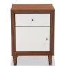 Modern Mid Century Style End Table Nightstand in White and Walnut Finish