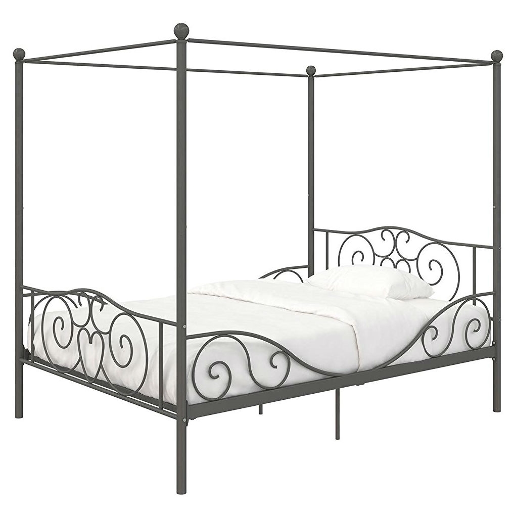 Full size Heavy Duty Metal Canopy Bed Frame in Pewter Finish