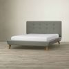 Queen Mid-Century Grey Upholstered Platform Bed with Button-Tufted Headboard