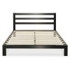 Queen Heavy Duty Metal Platform Bed Frame with Headboard and Wood Slats