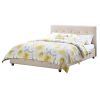 Queen Tan Linen Upholstered Platform Bed Frame with Button Tufted Headboard