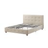 Queen Tan Linen Upholstered Platform Bed Frame with Button Tufted Headboard