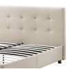 Full size Tan Linen Upholstered Platform Bed Frame with Button-Tufted Headboard