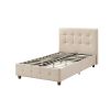Twin size Tan Linen Upholstered Platform Bed Frame with Button-Tufted Headboard