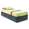 Twin size Platform Bed with 3 Storage Drawer in Dark Blueberry Finish