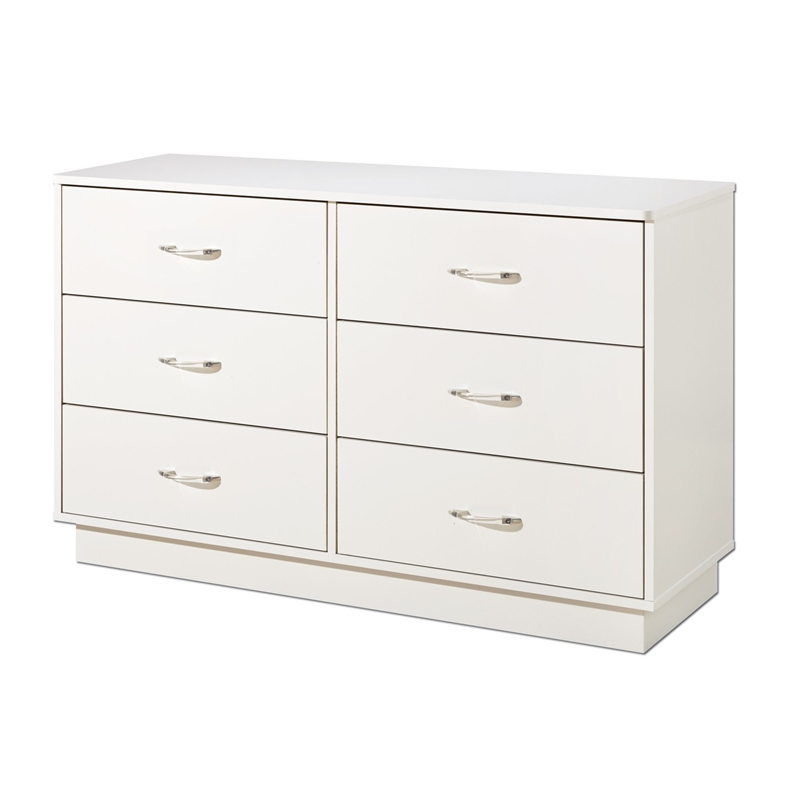 6-Drawer Double Dresser in White Finish with Interchangeable Handles