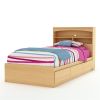 Twin Platform Bed Frame with Storage Drawers in Natural Maple
