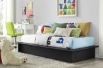 Black Faux Leather Upholstered Platform Bed Frame with Wood Slats in Twin