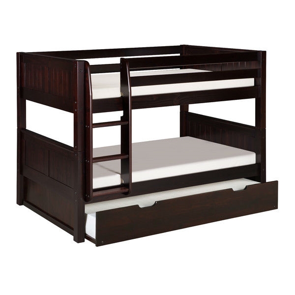 Solid Wood Modern Twin over Twin Bunk Bed with Trundle in Cappuccino