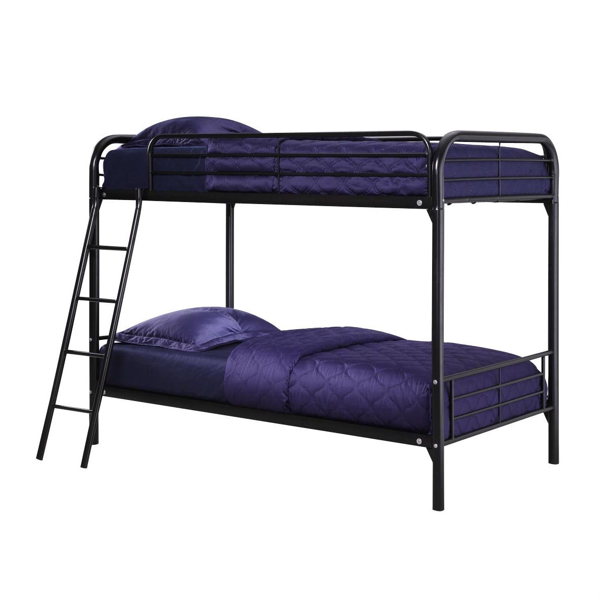 Twin over Twin size Black Metal Bunk Bed Frame with Ladder