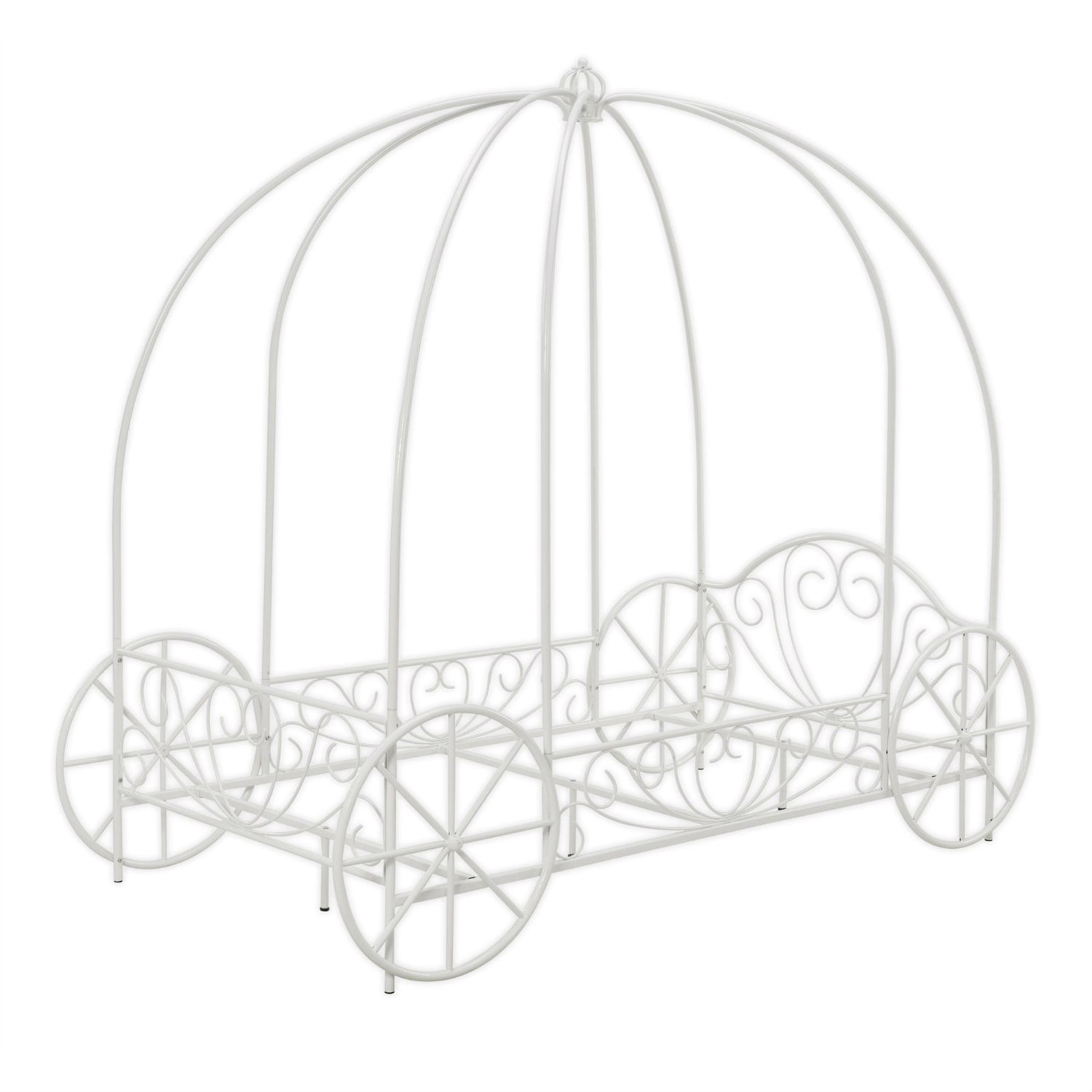 Twin size Princess Canopy Bed with Decorative Wheels in White Metal Finish