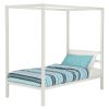 Twin size White Metal Platform Canopy Bed Frame - No Box-spring Necessary
