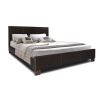 Queen size Dark Brown Faux Leather Upholstered Platform Bed Frame with Headboard