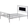 Full size Silver Metal Platform Bed Frame with Upholstered Headboard